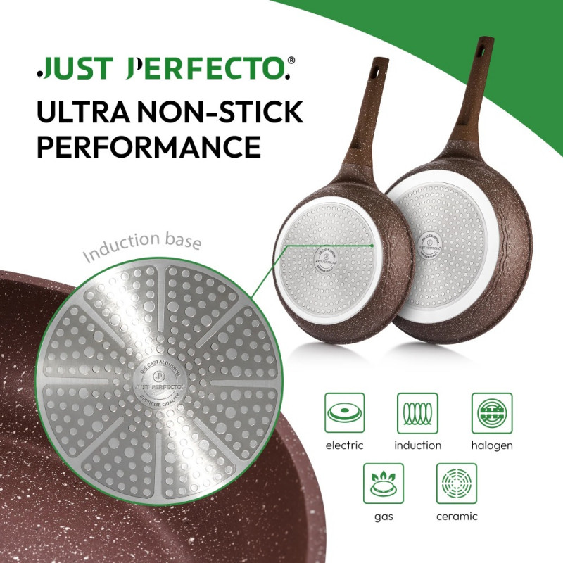 Σετ κατσαρόλες και τηγάνια Just Perfecto JL-26, 14 h, χυτό, μαρμάρινη επίστρωση, επαγωγή, ατμομάγειρας, αξεσουάρ, καφέ