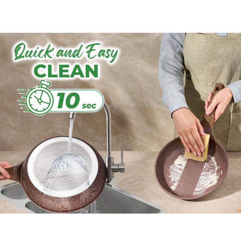 Σετ κατσαρόλες και τηγάνια Just Perfecto JL-26, 14 h, χυτό, μαρμάρινη επίστρωση, επαγωγή, ατμομάγειρας, αξεσουάρ, καφέ