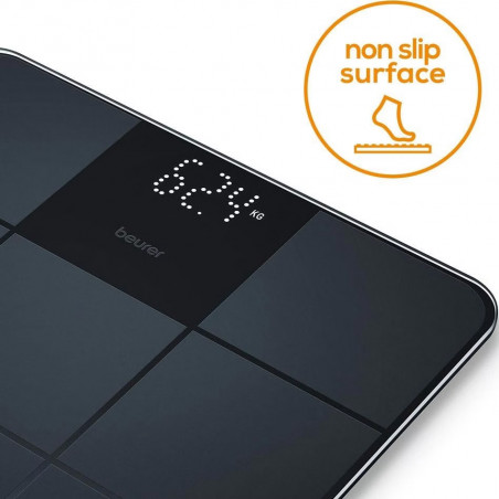 Beurer GS 235, Μέχρι 180 κιλά, Μεγάλα ψηφία, Μετριασμένο γυαλί, Magic LED, Αντιολισθητική επιφάνεια, Μαύρο