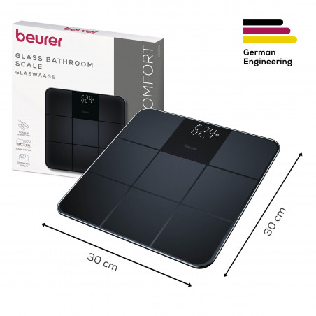 Beurer GS 235, Μέχρι 180 κιλά, Μεγάλα ψηφία, Μετριασμένο γυαλί, Magic LED, Αντιολισθητική επιφάνεια, Μαύρο