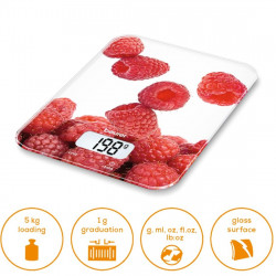 Ζυγαριά κουζίνας Beurer KS 19 Berry, Μέχρι 5 kg, Ταρίφα, Έλεγχος αφής, LCD, Γυάλινη, Υπερλεπτή, Κόκκινη