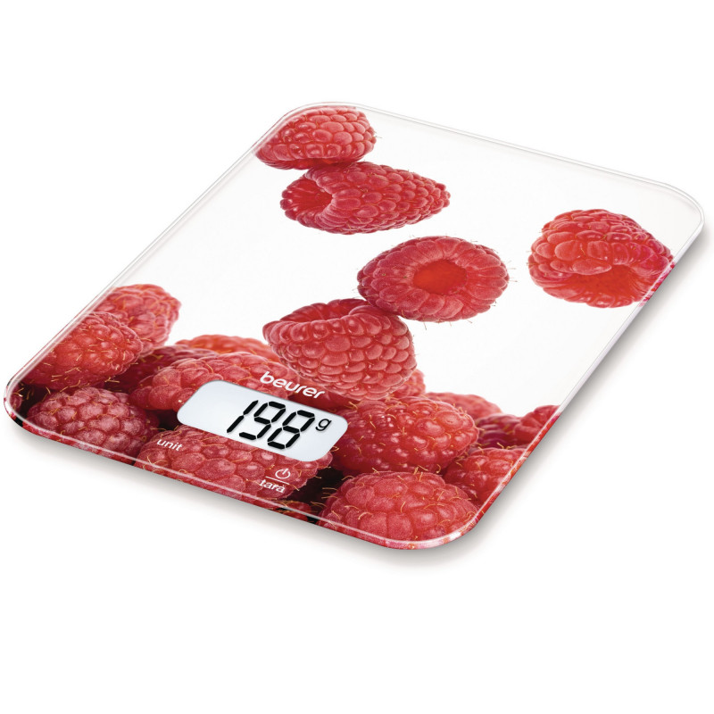 Ζυγαριά κουζίνας Beurer KS 19 Berry, Μέχρι 5 kg, Ταρίφα, Έλεγχος αφής, LCD, Γυάλινη, Υπερλεπτή, Κόκκινη