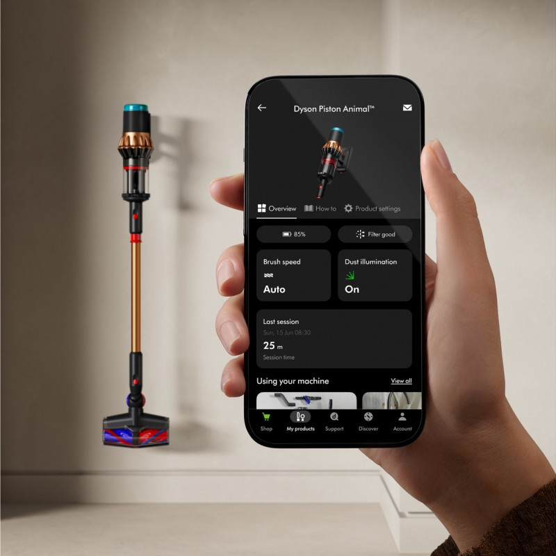 Σκούπα όρθια Dyson V16 Piston Animal 492963-01, 315AW, 900W, 1.3L, 70 λεπτά, CleanCompaktor™, Hyperdymium™, MyDyson™, HEPA, LCD, Μαύρο/Χαλκός