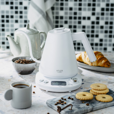 Ηλεκτρικός βραστήρας Adler AD 1349W, 1100W, 1 l, 40-100 C, συντήρηση θερμότητας, οθόνη LED, λευκό