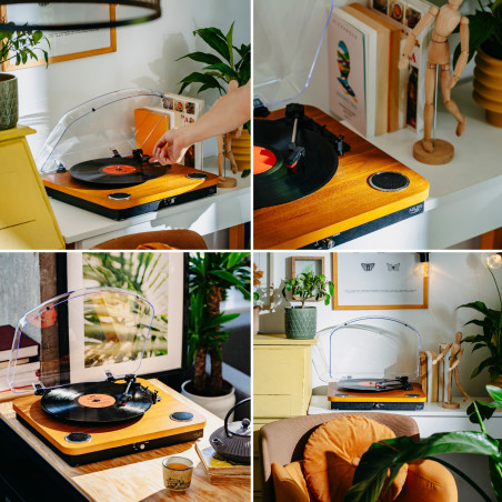 Πικάπ με ενσωματωμένα ηχεία Adler AD 1914, Ημιαυτόματο, 7"/10"/12", προσαρμογέας 45 στροφών, RCA, Bluetooth 5.4, USB Εγγραφή, Ξύλο/Μαύρο