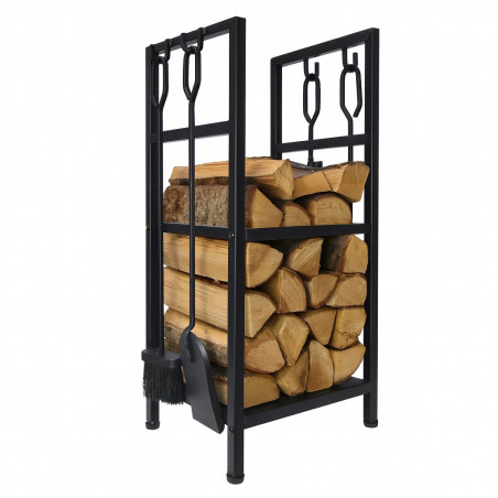 Ράφι για καυσόξυλα με εργαλεία Adler AD 6815, Μέχρι 80 κιλά, Δύο ράφια, Ατσάλινη κατασκευή, Μαύρο