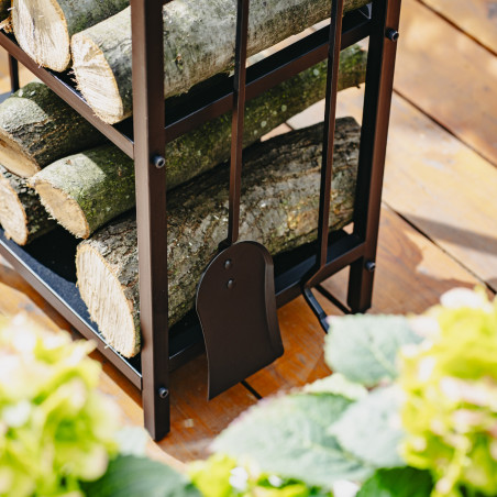 Ράφι για καυσόξυλα με εργαλεία Adler AD 6815, Μέχρι 80 κιλά, Δύο ράφια, Ατσάλινη κατασκευή, Μαύρο