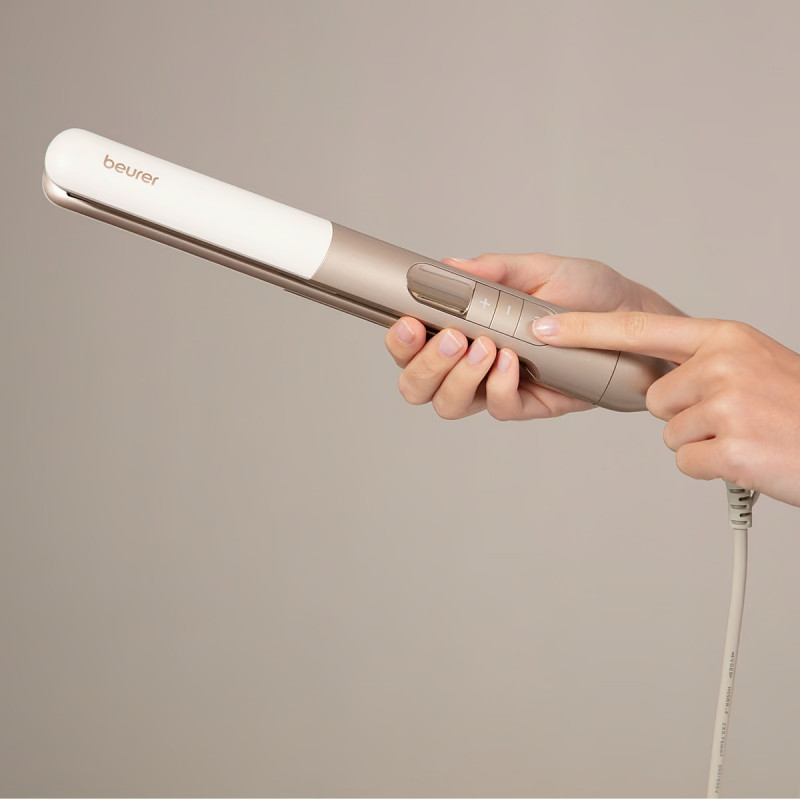 Ίσιωμα μαλλιών Beurer HS 70, 43W, κεραμική επίστρωση, ιονισμός, 100-220C, οθόνη LED, μπεζ