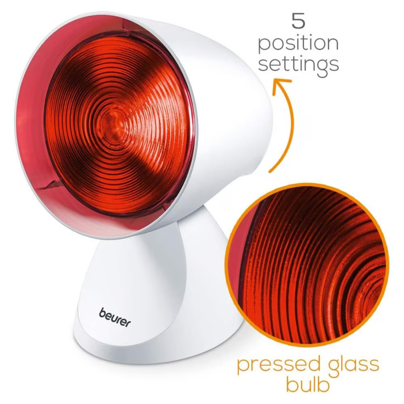 Λαμπτήρας υπερύθρων Beurer IL 21, 150W, 5 ρυθμίσεις κλίσης, Συνεχής λειτουργία, Γυαλιά ασφαλείας, Λευκό
