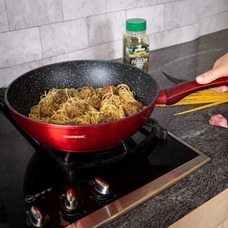 Σετ κατσαρόλες και τηγάνια Royalty Line FD10, 10 τεμαχίων, Χυτό αλουμίνιο, επίστρωση μαρμάρου Greblon, Επαγωγή, Κόκκινο