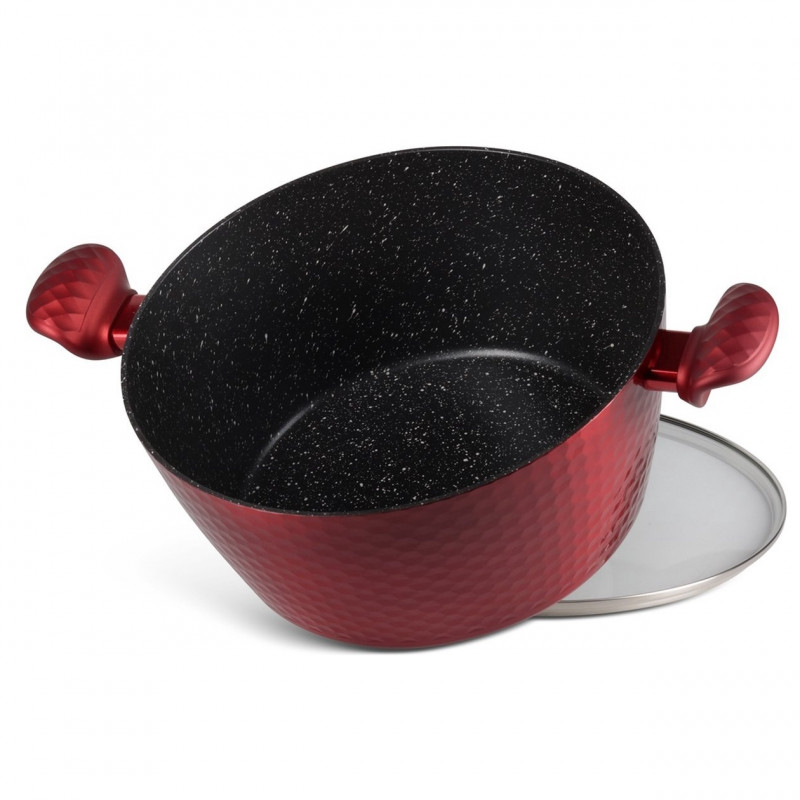 Σετ κατσαρόλες και τηγάνια Royalty Line FD10, 10 τεμαχίων, Χυτό αλουμίνιο, επίστρωση μαρμάρου Greblon, Επαγωγή, Κόκκινο