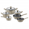 Σετ κατσαρόλες και τηγάνια Royalty Line FD10, 10 τεμάχια, Χυτό αλουμίνιο, επίστρωση μαρμάρου Greblon, Επαγωγή, Μπεζ