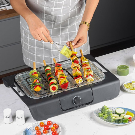 Ηλεκτρική ψησταριά Royalty Line RL-SBGT2000, 2000W, 38x28 cm, Αναδιπλούμενη βάση, 200C, Θερμοστάτης, Δίσκος αποστράγγισης, Μαύρο