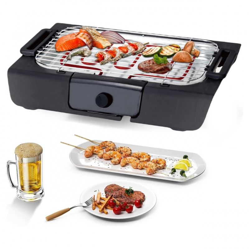 Ηλεκτρική ψησταριά Royalty Line RL-SBGT2000, 2000W, 38x28 cm, Αναδιπλούμενη βάση, 200C, Θερμοστάτης, Δίσκος αποστράγγισης, Μαύρο