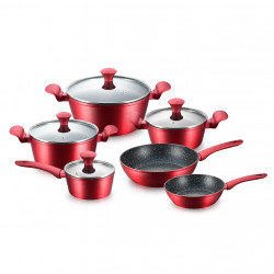 Σετ κατσαρόλες και τηγάνια Royalty Line FD10, 10 τεμαχίων, Χυτό αλουμίνιο, επίστρωση μαρμάρου Greblon, Επαγωγή, Κόκκινο