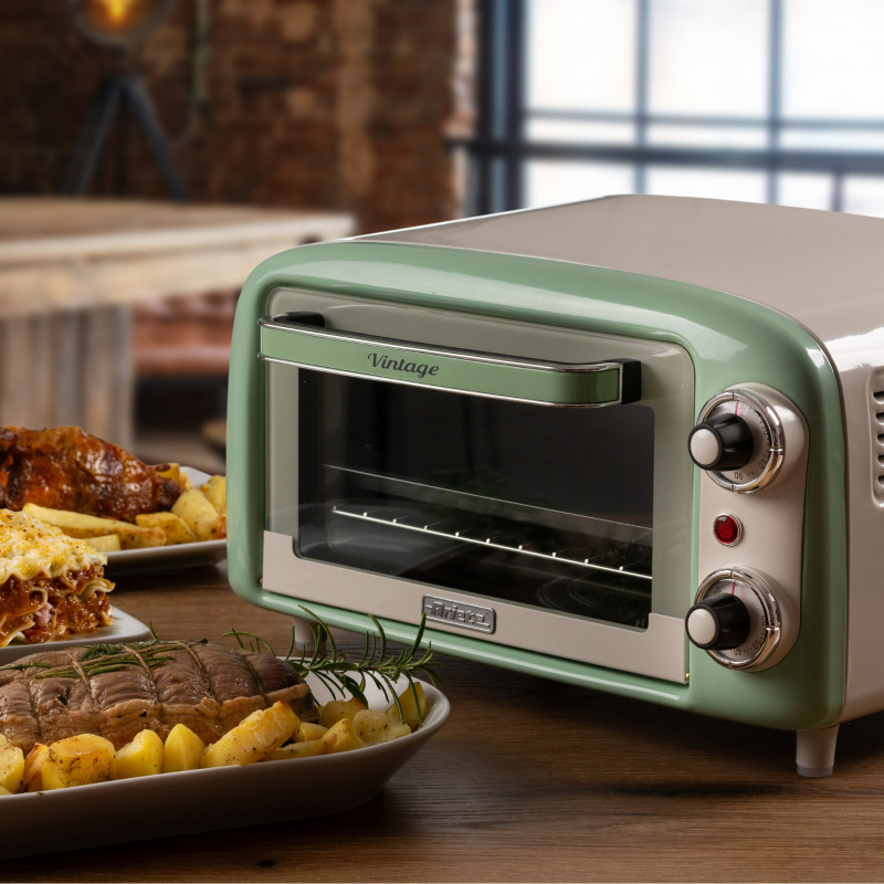 Ηλεκτρικός φούρνος Ariete VINTAGE 3919/04, 800W, 10 l, 3 λειτουργίες, Μέχρι 230°C, Διπλό θερμικό γυαλί, Χρονοδιακόπτης 60 λεπτά, Πράσινο