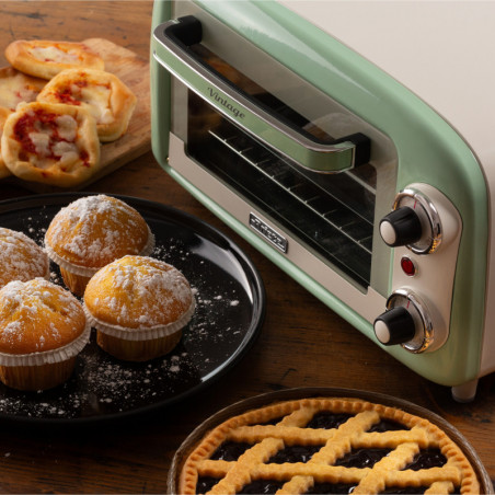 Ηλεκτρικός φούρνος Ariete VINTAGE 3919/04, 800W, 10 l, 3 λειτουργίες, Μέχρι 230°C, Διπλό θερμικό γυαλί, Χρονοδιακόπτης 60 λεπτά, Πράσινο