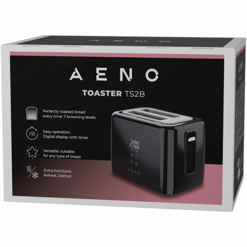Electric Toaster, black, 220-240V, 50-60Hz, 780-930W, 2 slots, 3 modes, 7 browning levels