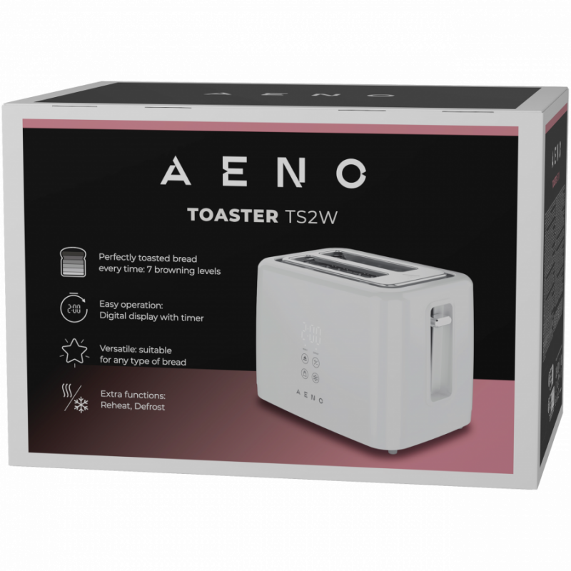 Τοστιέρα AENO ATS0002W, 930 W, 7 επίπεδα, Αφής χειριστήριο, Χρονόμετρο αντίστροφης μέτρησης, Προστασία από εμπλοκή, Αθόρυβη, Λευκή
