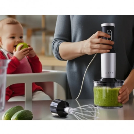 Μπλέντερ, τεμαχιστής και μίξερ 3 σε 1 AENO AHB0004B, 1200W, 0,5 l, 18 στάδια, Turbo, DC μοτέρ, Μαύρο/inox