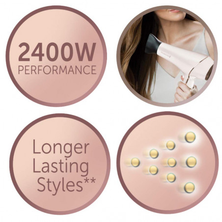 Σεσουάρ Remington AC9140 PROLUXE, 2400W, τεχνολογία OPTIheat, κινητήρας AC, ιονισμός, 3 ταχύτητες, 2 επίπεδα θερμότητας, Ροζ/Χρυσό