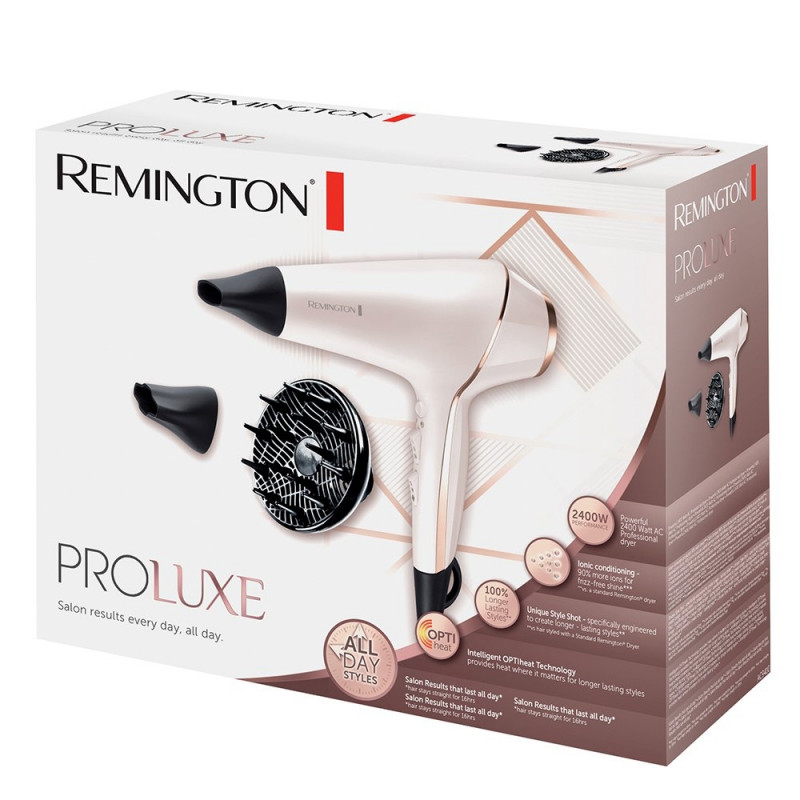 Σεσουάρ Remington AC9140 PROLUXE, 2400W, τεχνολογία OPTIheat, κινητήρας AC, ιονισμός, 3 ταχύτητες, 2 επίπεδα θερμότητας, Ροζ/Χρυσό