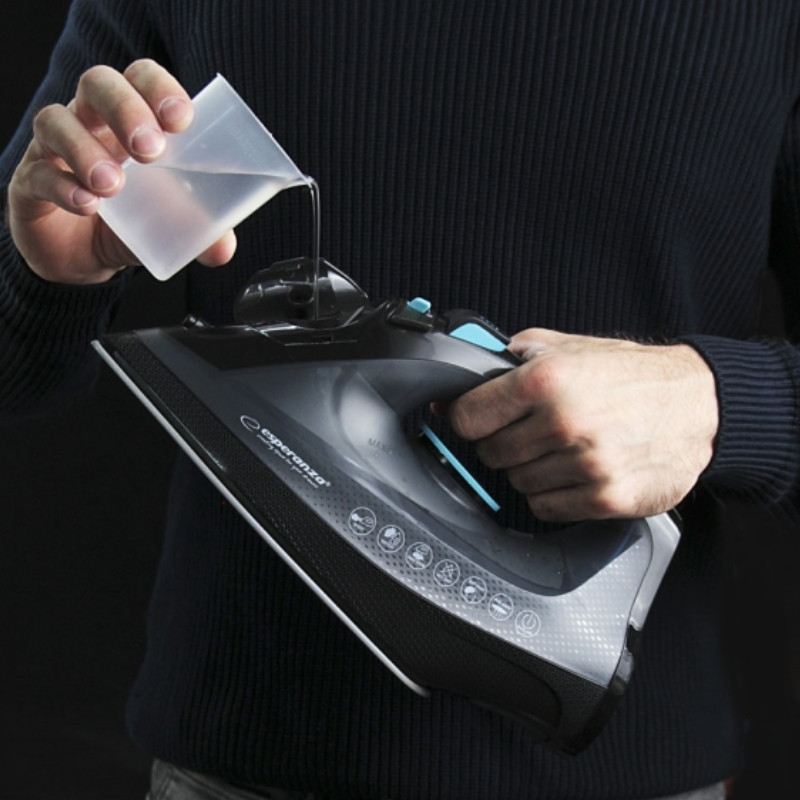 Σίδερο μπαταρίας Esperanza EHI010, 2600W, Κεραμική πλάκα, 300 ml, Στεγνό+ατμός, Αυτοκαθαρισμός, Κάθετο σιδέρωμα, Μαύρο