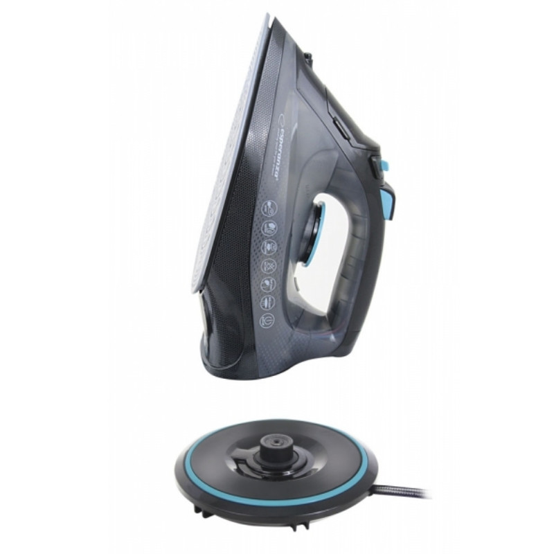 Σίδερο μπαταρίας Esperanza EHI010, 2600W, Κεραμική πλάκα, 300 ml, Στεγνό+ατμός, Αυτοκαθαρισμός, Κάθετο σιδέρωμα, Μαύρο