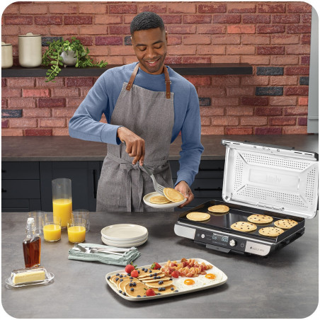 Ηλεκτρική ψησταριά Ninja Sizzle Pro XL GX101EU, 1800W, 120°-260°C, 2 κεραμικά πλόκια, 10 μπιφτέκια, ProTemp IQ, Swalajem kapak, Ceren/Inox