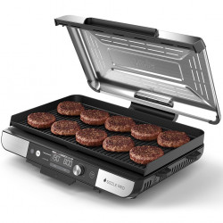 Ηλεκτρική ψησταριά Ninja Sizzle Pro XL GX101EU, 1800W, 120°-260°C, 2 κεραμικά πλόκια, 10 μπιφτέκια, ProTemp IQ, Swalajem kapak, Ceren/Inox