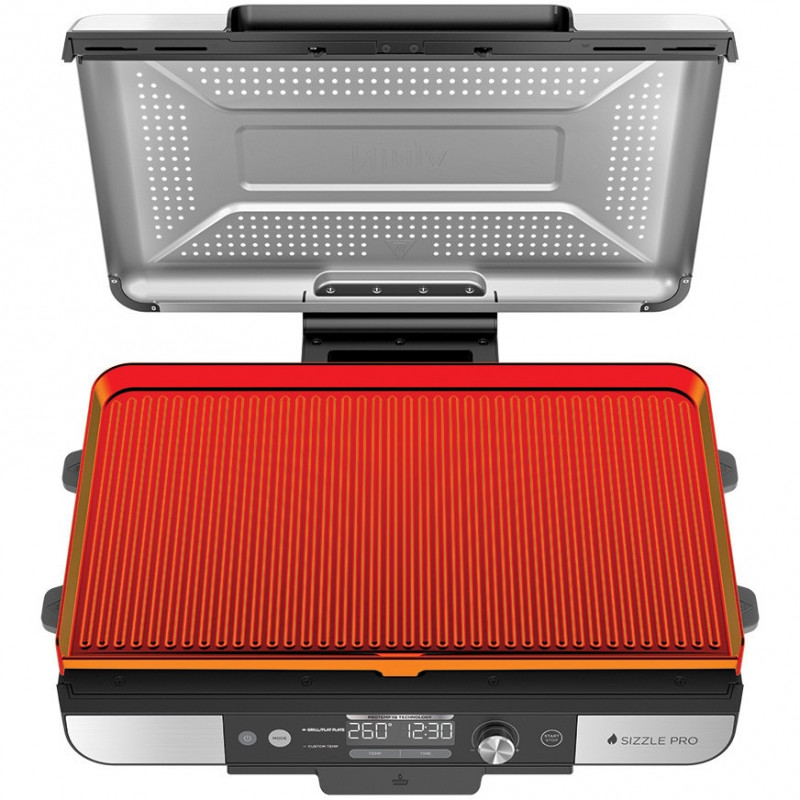 Ηλεκτρική ψησταριά Ninja Sizzle Pro XL GX101EU, 1800W, 120°-260°C, 2 κεραμικά πλόκια, 10 μπιφτέκια, ProTemp IQ, Swalajem kapak, Ceren/Inox