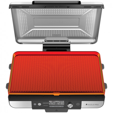 Ηλεκτρική ψησταριά Ninja Sizzle Pro XL GX101EU, 1800W, 120°-260°C, 2 κεραμικά πλόκια, 10 μπιφτέκια, ProTemp IQ, Swalajem kapak, Ceren/Inox