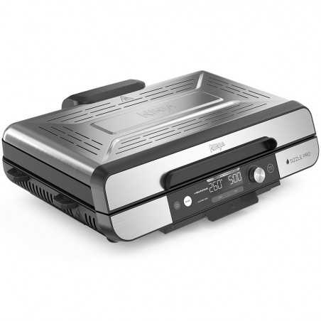 Ηλεκτρική ψησταριά Ninja Sizzle Pro XL GX101EU, 1800W, 120°-260°C, 2 κεραμικά πλόκια, 10 μπιφτέκια, ProTemp IQ, Swalajem kapak, Ceren/Inox