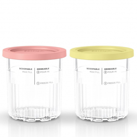 Σετ δοχείων παγωτού Ninja Creami XSKPNTLD2EUUK, 2x500 ml, χωρίς BPA, ασφαλές στο πλυντήριο πιάτων, σφιχτό κλείσιμο, κοραλλί/κίτρινο