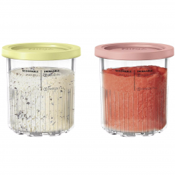 Σετ δοχείων παγωτού Ninja Creami XSKPNTLD2EUUK, 2x500 ml, χωρίς BPA, ασφαλές στο πλυντήριο πιάτων, σφιχτό κλείσιμο, κοραλλί/κίτρινο