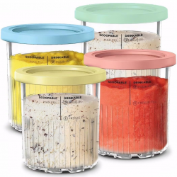 Σετ δοχείων παγωτού Ninja Creami XSKPNTLID4EUK, 4х473 ml, χωρίς BPA, ασφαλές στο πλυντήριο πιάτων, σφιχτό κλείσιμο, διαφανές/πολύχρωμο