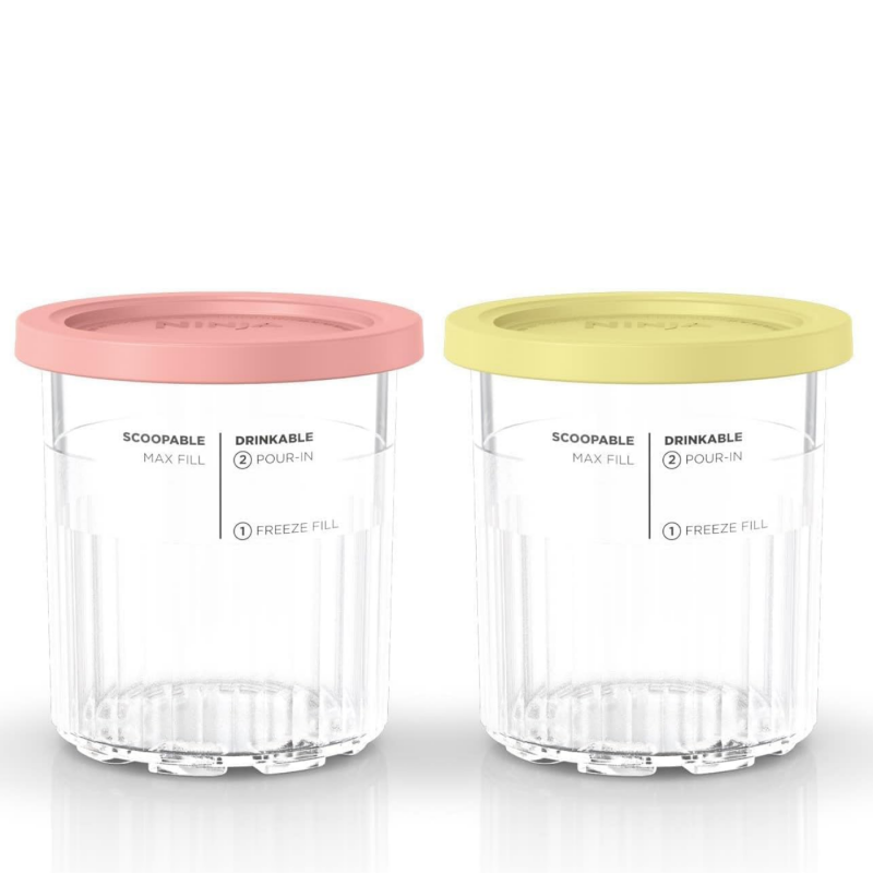 Σετ δοχείων παγωτού Ninja Creami XSKPNTLID4EUK, 4х473 ml, χωρίς BPA, ασφαλές στο πλυντήριο πιάτων, σφιχτό κλείσιμο, διαφανές/πολύχρωμο