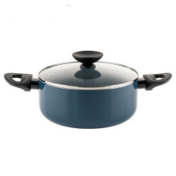 Κατσαρόλα Luigi Ferrero Prima FR-2244, 22x9,5 cm, 3,1 l, Αντικολλητική μαρμάρινη επίστρωση, Γυάλινο καπάκι με τρύπα ατμού, Επαγωγή, Σκούρο μπλε