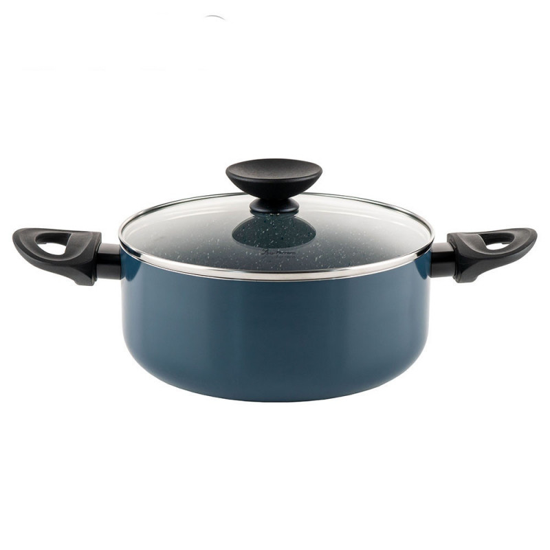 Κατσαρόλα Luigi Ferrero Prima FR-2644, 26x12 cm, 5.8 l, Αντικολλητική μαρμάρινη επίστρωση, Γυάλινο καπάκι με τρύπα ατμού, Επαγωγή, Σκούρο μπλε