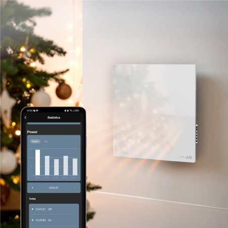 Ηλεκτρικός υπέρυθρος θερμοπομπός AENO AGH0011S, 500W, 12 m2, LED, Κινητός έλεγχος, Wi-Fi, Αισθητήρες κλίσης και πτώσης, IP24, Λευκό