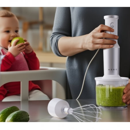 Μπλέντερ, τεμαχιστής και μίξερ 3 σε 1 AENO AHB0004W, 1200W, 0,5 l, 18 στάδια, Turbo, DC μοτέρ, Λευκό/inox