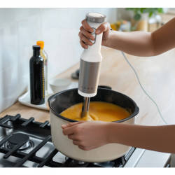 Μπλέντερ, τεμαχιστής και μίξερ 3 σε 1 AENO AHB0004W, 1200W, 0,5 l, 18 στάδια, Turbo, DC μοτέρ, Λευκό/inox