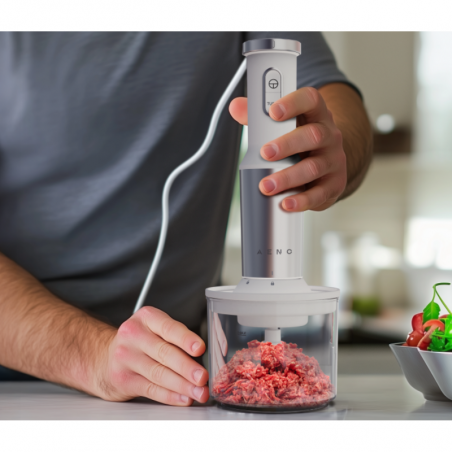 Μπλέντερ, τεμαχιστής και μίξερ 3 σε 1 AENO AHB0004W, 1200W, 0,5 l, 18 στάδια, Turbo, DC μοτέρ, Λευκό/inox