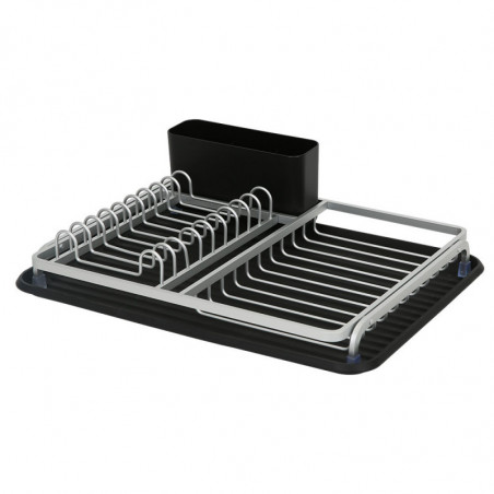 Στεγνωτήριο πιάτων Luigi Ferrero FR-3932A, 43x32x12 cm, ανθεκτικό στη διάβρωση, σχάρα 3 διαμερισμάτων, δίσκος αποστράγγισης, μαύρο/ασημί