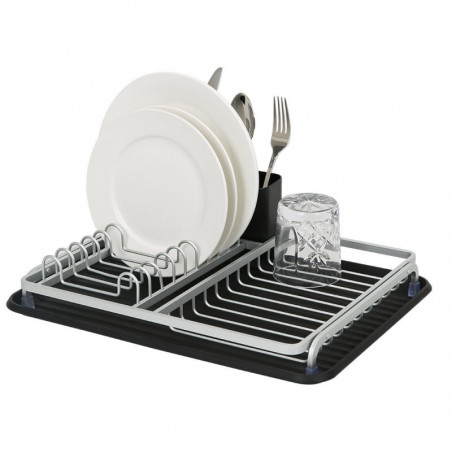 Στεγνωτήριο πιάτων Luigi Ferrero FR-3932A, 43x32x12 cm, ανθεκτικό στη διάβρωση, σχάρα 3 διαμερισμάτων, δίσκος αποστράγγισης, μαύρο/ασημί