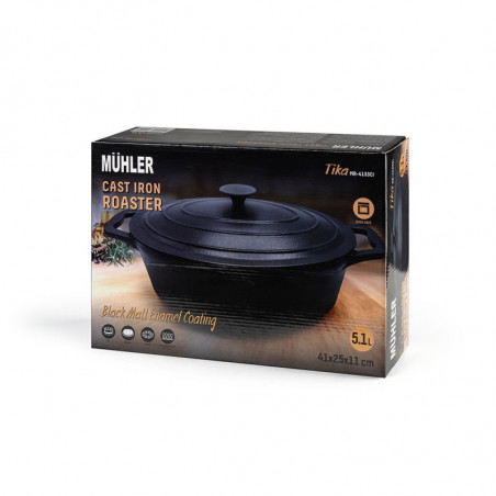 Muhler Tika MR-4133CI χυτοσιδηρή ψησταριά με καπάκι, 41x25x11cm, 5.1 l, επαγωγική, Μαύρο