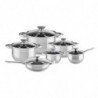 Σετ μαγειρικών σκευών Muhler MR-1242, 12 τεμάχια, Ανοξείδωτο ατσάλι, Πάτος τριών στρώσεων, Ψυχρές λαβές, Γυάλινα καπάκια, Επαγωγή, Ασημί