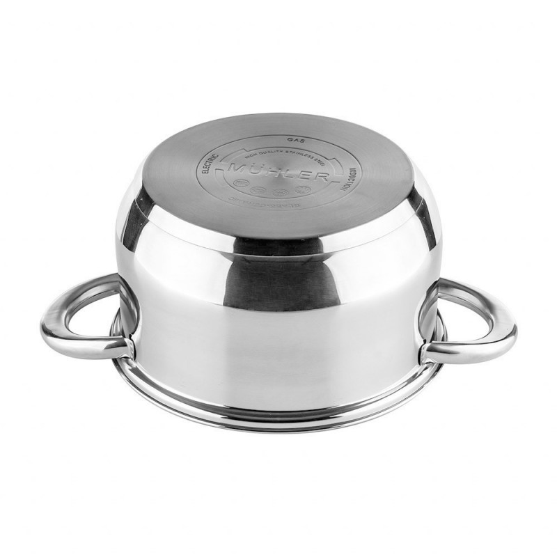 Σετ μαγειρικών σκευών Muhler MR-1242, 12 τεμάχια, Ανοξείδωτο ατσάλι, Πάτος τριών στρώσεων, Ψυχρές λαβές, Γυάλινα καπάκια, Επαγωγή, Ασημί