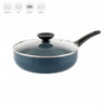 Βαθύ τηγάνι με καπάκι Luigi Ferrero Prima FR-2634L, 26x7.5 cm, 3.4 l, Αντικολλητική επίστρωση με μαρμάρινο εφέ, Γυάλινο καπάκι με τρύπα ατμού, Επαγωγή, Σκούρο μπλε