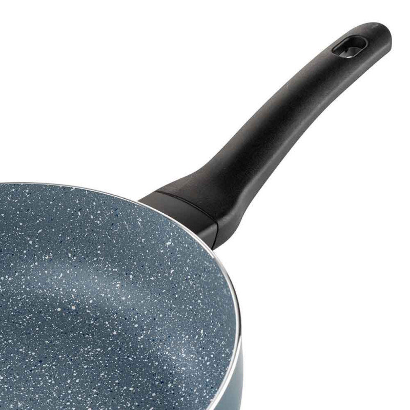 Βαθύ τηγάνι με καπάκι Luigi Ferrero Prima FR-2634L, 26x7.5 cm, 3.4 l, Αντικολλητική επίστρωση με μαρμάρινο εφέ, Γυάλινο καπάκι με τρύπα ατμού, Επαγωγή, Σκούρο μπλε